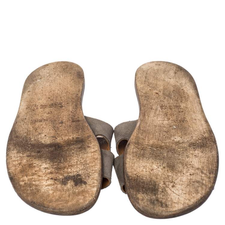 مملوكة مسبقًا Hermès Grey Suede Izmir Flats Size 45