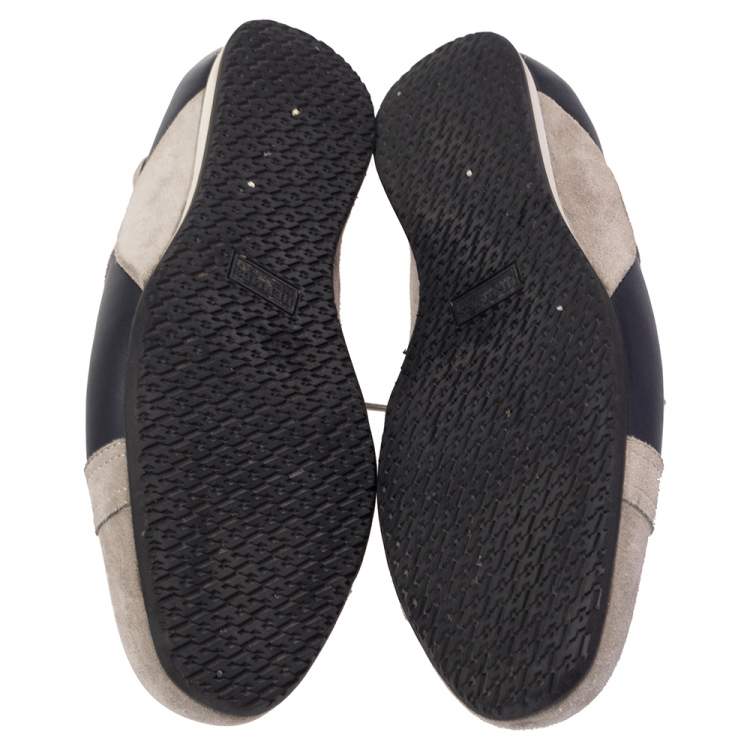 Pre Owned Hermes Navy Blue/Grey Leather and Suede Lace Up Sneakers Size 43