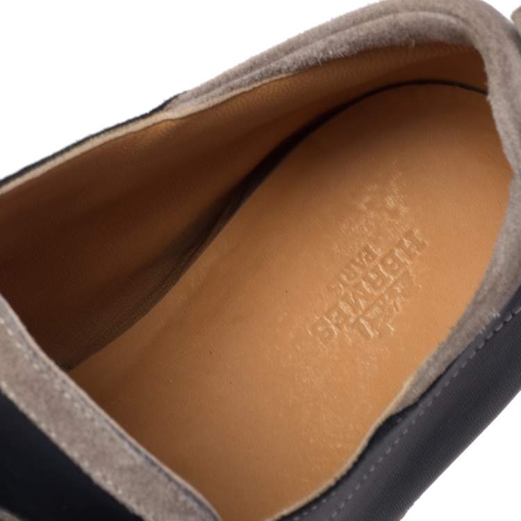 Pre Owned Hermes Navy Blue/Grey Leather and Suede Lace Up Sneakers Size 43