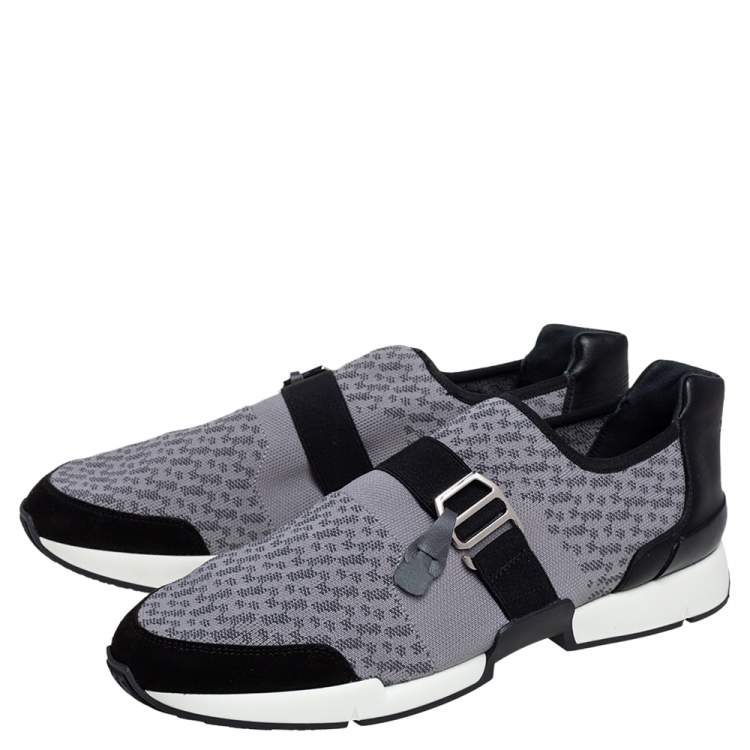 Pre Owned Hermes Grey/Black Fabric and Leather Run Sneakers Size 42.5