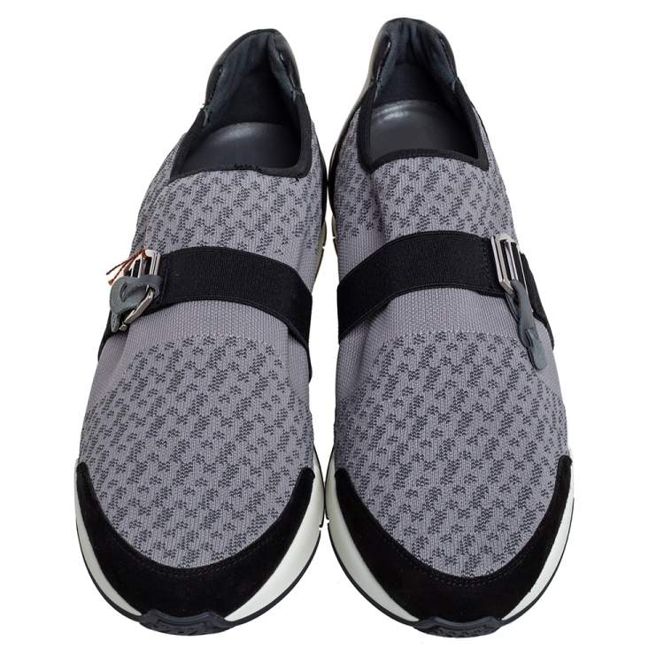 Pre Owned Hermes Grey/Black Fabric and Leather Run Sneakers Size 42.5