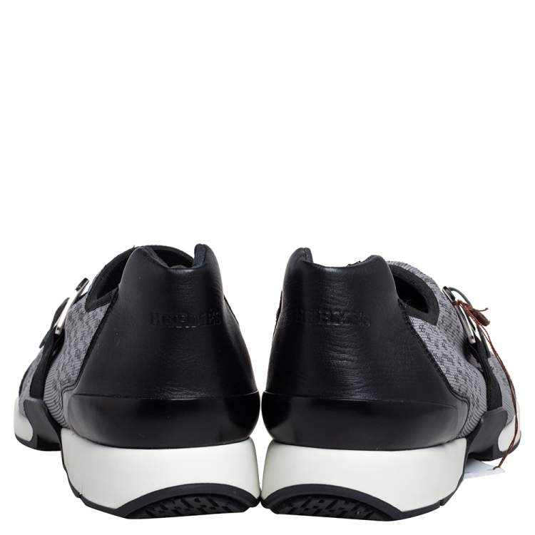 Pre Owned Hermes Grey/Black Fabric and Leather Run Sneakers Size 42.5