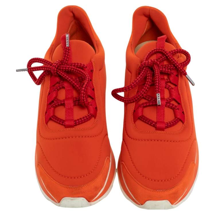 Pre Owned Hermes Orange Neoprene And Suede Miles Low Top Sneakers Size 40