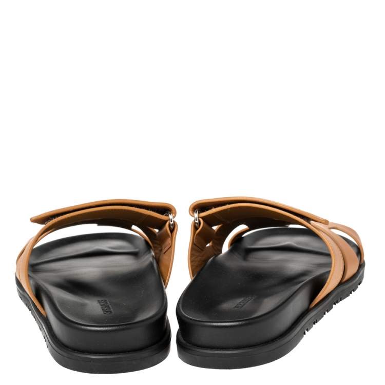 Pre Owned Hermes Brown Leather Chypre Sandals Size 40