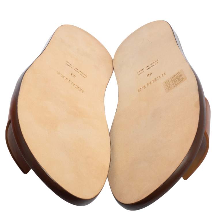 Pre Owned Hermes Brown Leather Izmir Slides Sandals Size 43