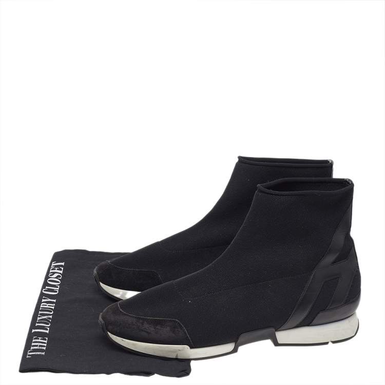 مملوكة مسبقًا Hermes Black Knit Fabric And Leather Soft High Top Sneakers Size 40