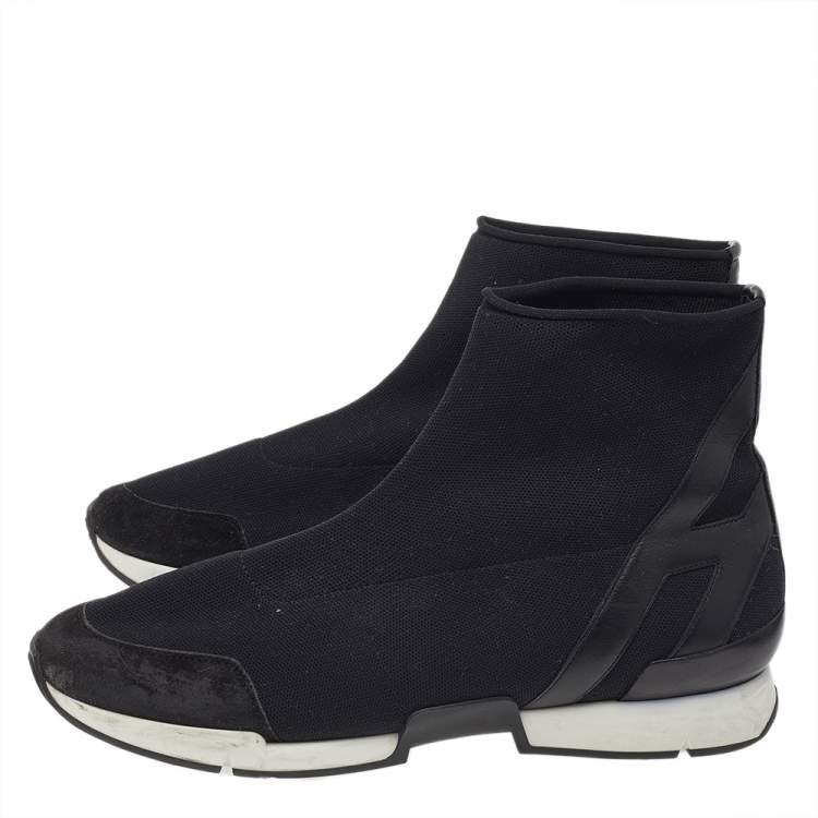 مملوكة مسبقًا Hermes Black Knit Fabric And Leather Soft High Top Sneakers Size 40