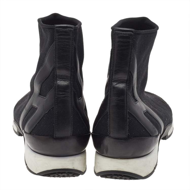 مملوكة مسبقًا Hermes Black Knit Fabric And Leather Soft High Top Sneakers Size 40