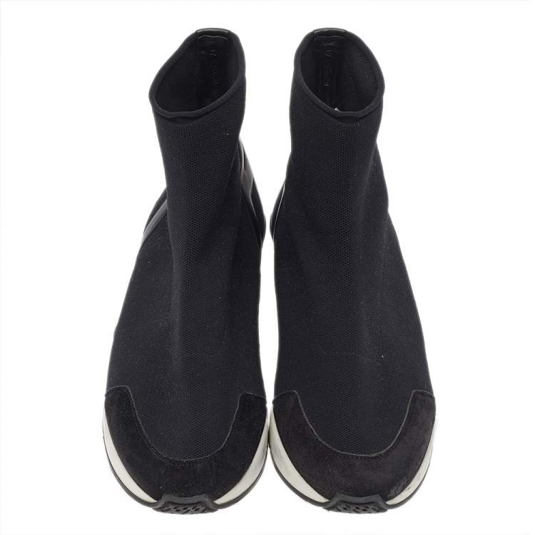 مملوكة مسبقًا Hermes Black Knit Fabric And Leather Soft High Top Sneakers Size 40