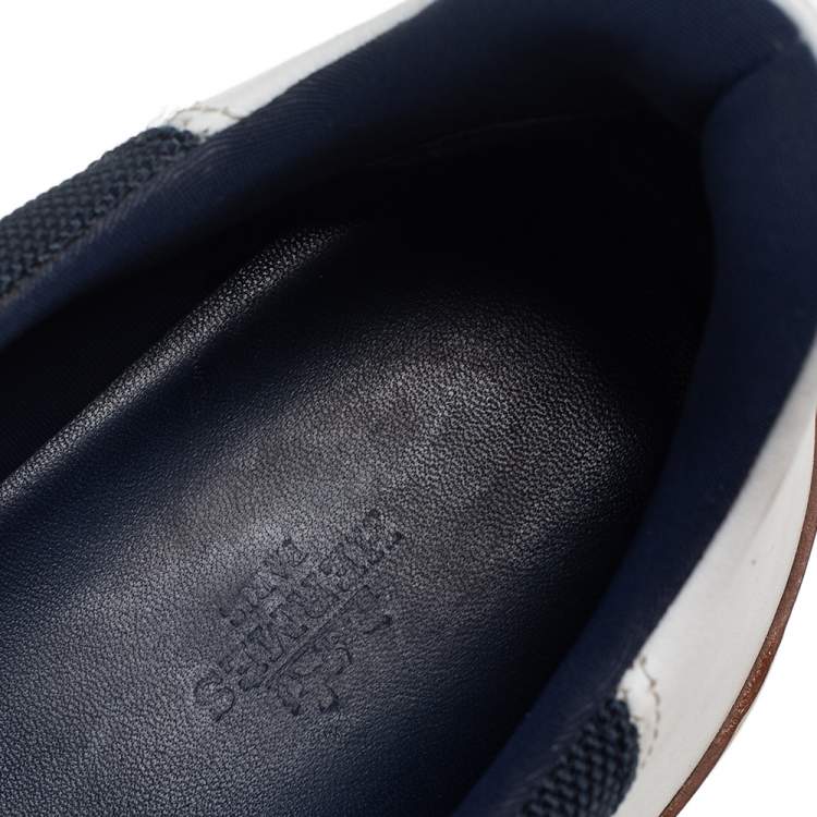 Pre Owned Hermés Blue/White Fabric And Leather Miles Low Top Sneakers Size 42