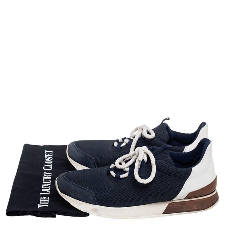 Pre Owned Hermés Blue/White Fabric And Leather Miles Low Top Sneakers Size 42