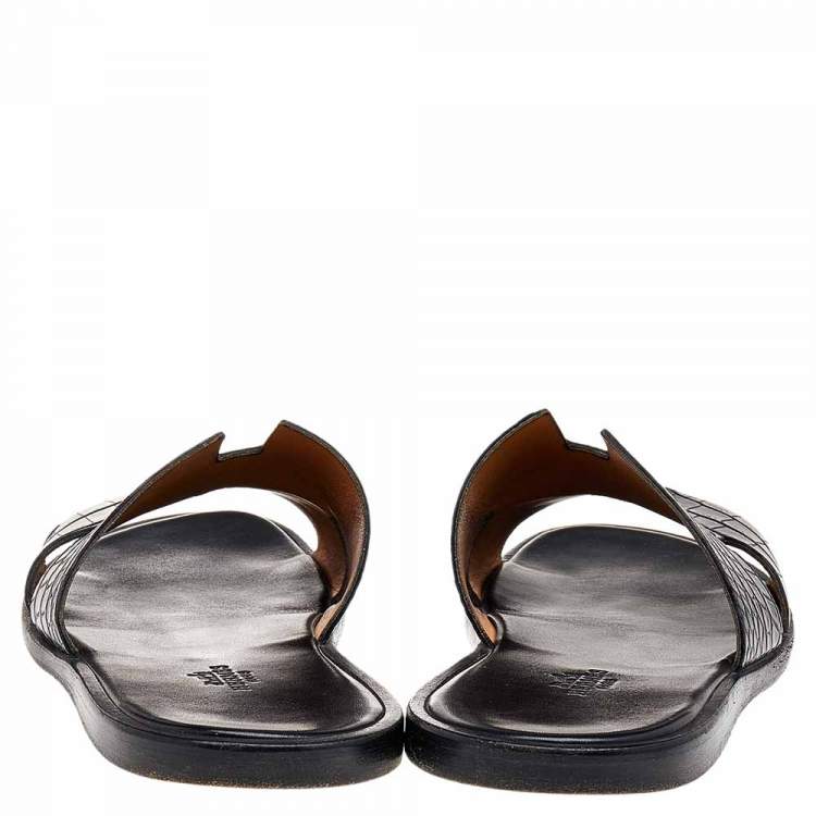 مملوكة مسبقًا Hermes Black Alligator Leather Izmir Flat Sandals Size 43