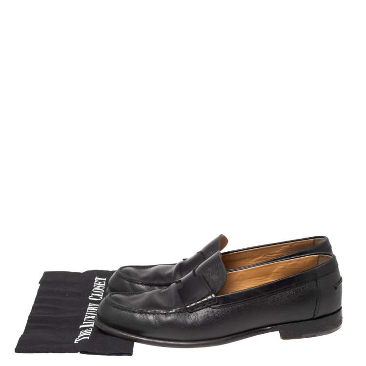 Pre Owned Hermes Black Leather  Slip On Loafers Size 46