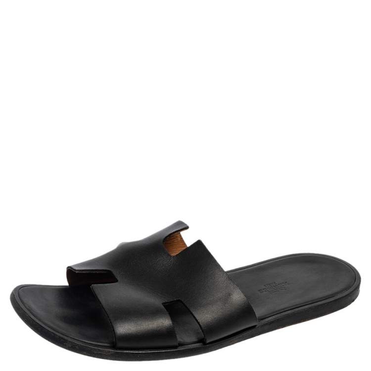 Pre Owned Hermes Black Leather Izmir Slide Sandals Size 43 