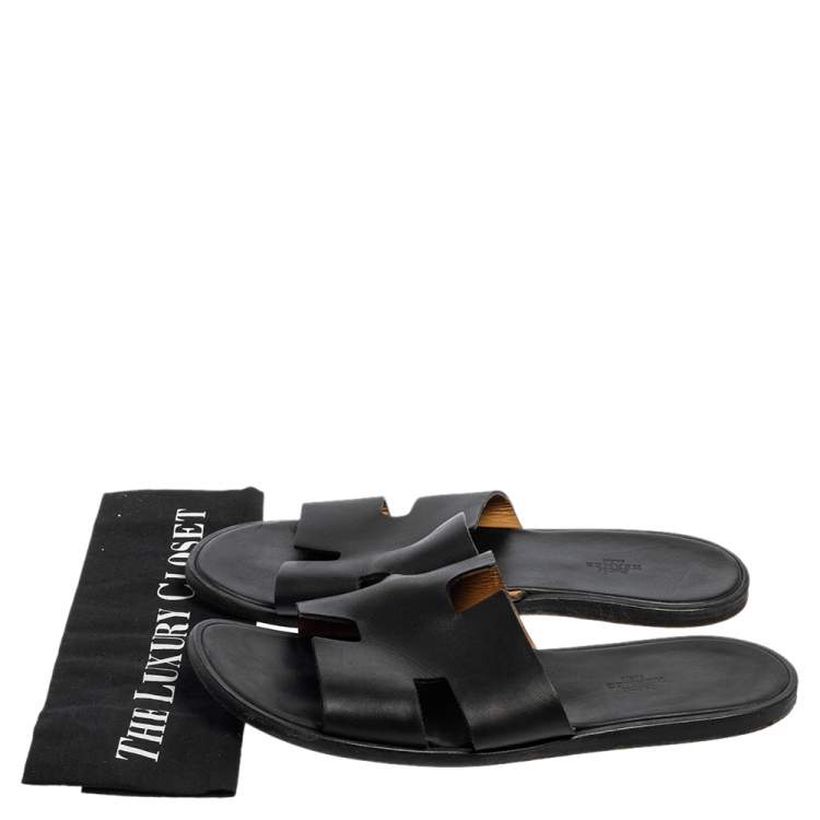 Pre Owned Hermes Black Leather Izmir Slide Sandals Size 43 