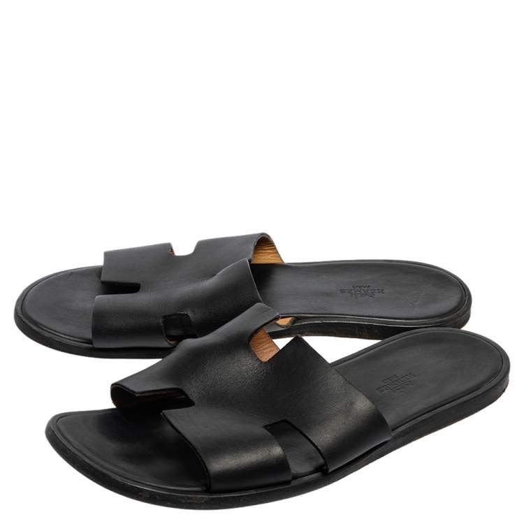 Pre Owned Hermes Black Leather Izmir Slide Sandals Size 43 