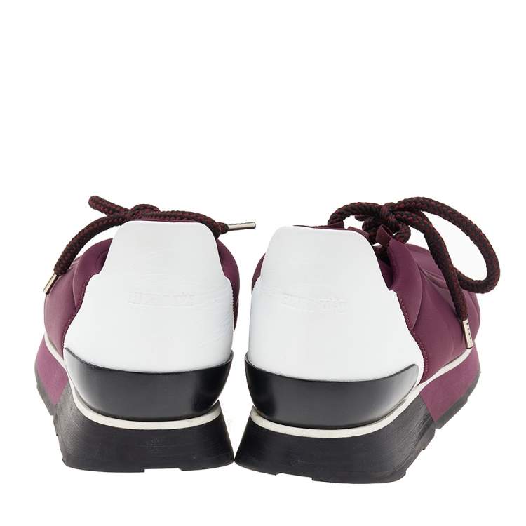 Pre Owned Hermes Burgundy Neoprene And Leather Miles Low Top Sneakers Size 41