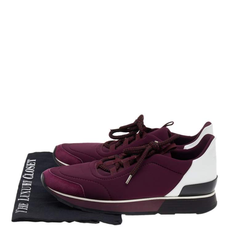Pre Owned Hermes Burgundy Neoprene And Leather Miles Low Top Sneakers Size 41