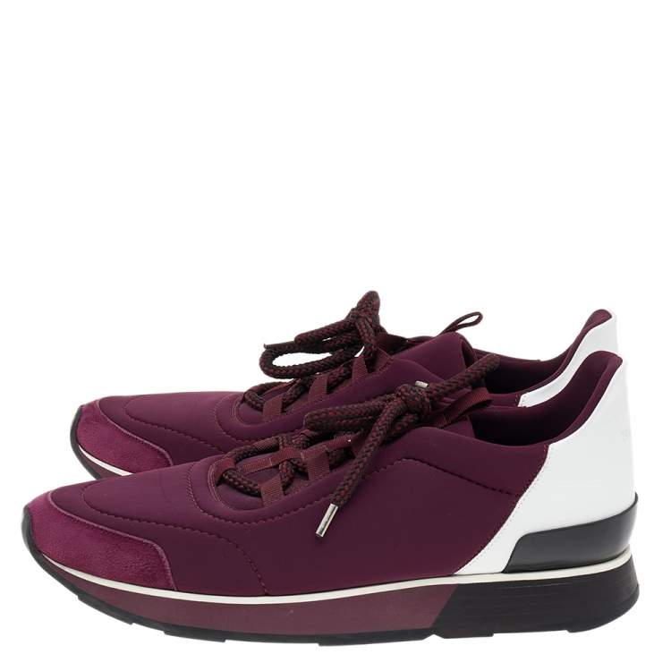 Pre Owned Hermes Burgundy Neoprene And Leather Miles Low Top Sneakers Size 41