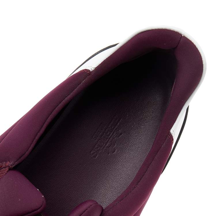 Pre Owned Hermes Burgundy Neoprene And Leather Miles Low Top Sneakers Size 41