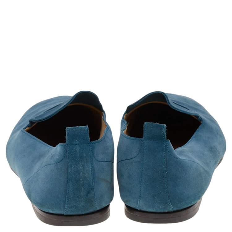Pre Owned Hermes Blue Suede Milano Slip On Loafers Size 45