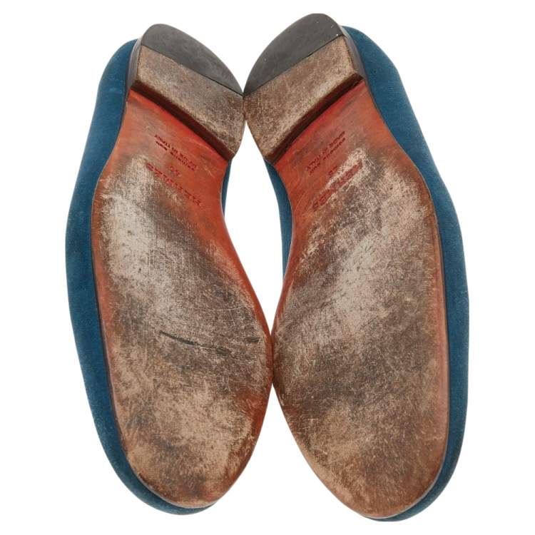 Pre Owned Hermes Blue Suede Milano Slip On Loafers Size 45