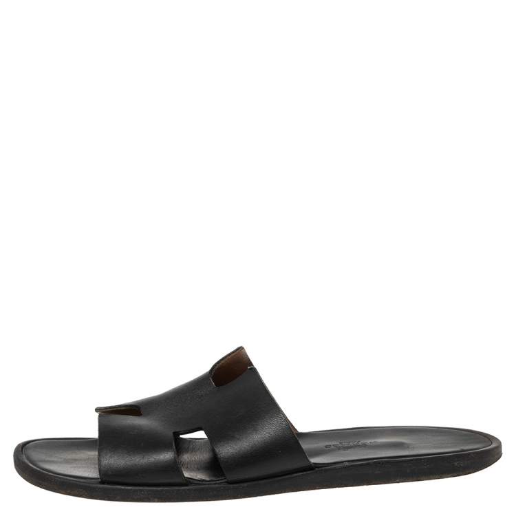Pre Owned Hermes Black Leather Izmir Slide Sandals Size 40.5
