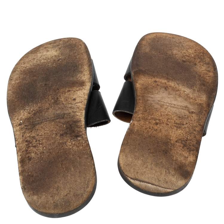 Pre Owned Hermes Black Leather Izmir Slide Sandals Size 40.5