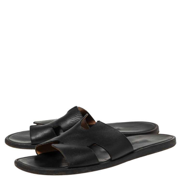 Pre Owned Hermes Black Leather Izmir Slide Sandals Size 40.5