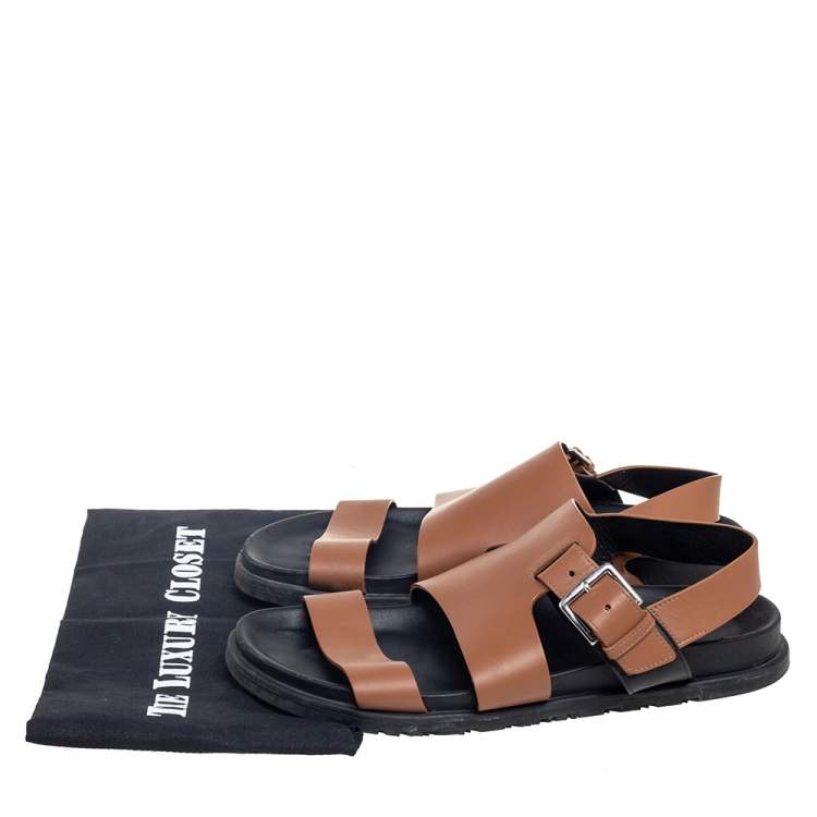 مملوكة مسبقًا Hermes Brown Leather Corentin Flat Slingback Sandals Size 42.5