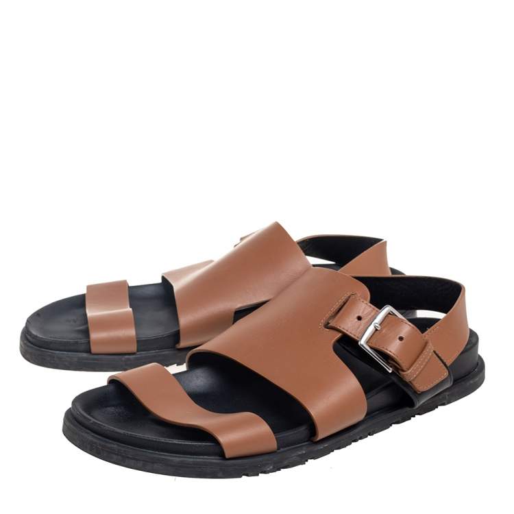 مملوكة مسبقًا Hermes Brown Leather Corentin Flat Slingback Sandals Size 42.5