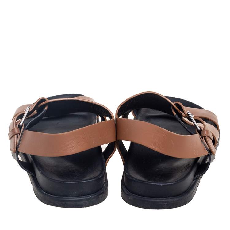 مملوكة مسبقًا Hermes Brown Leather Corentin Flat Slingback Sandals Size 42.5