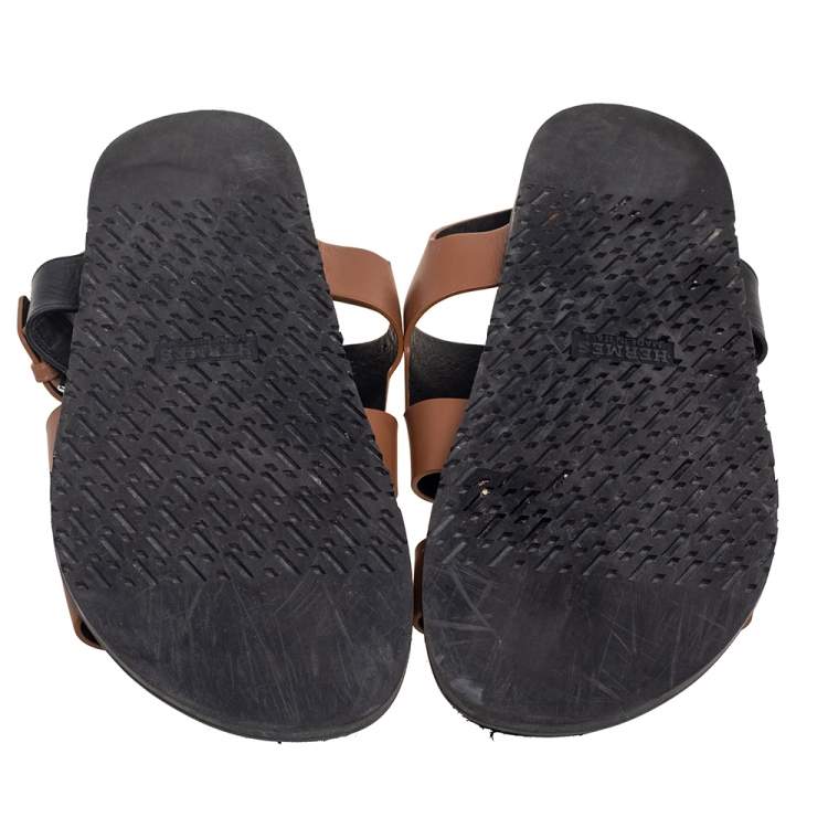 مملوكة مسبقًا Hermes Brown Leather Corentin Flat Slingback Sandals Size 42.5