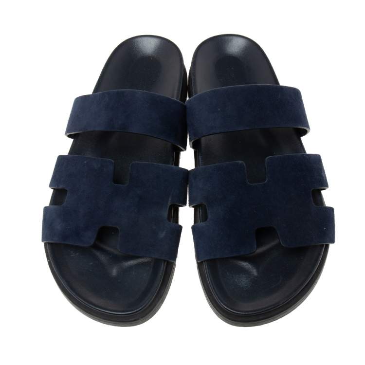 Pre Owned Hermès Navy Blue Suede Flat Sandals Size 42