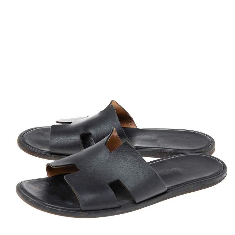 مملوكة مسبقًا Hermes Black Leather Izmir Slide Sandals Size 41