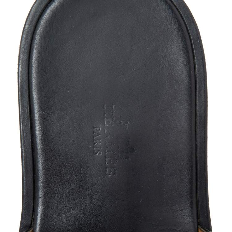 مملوكة مسبقًا Hermes Black Leather Izmir Slide Sandals Size 41