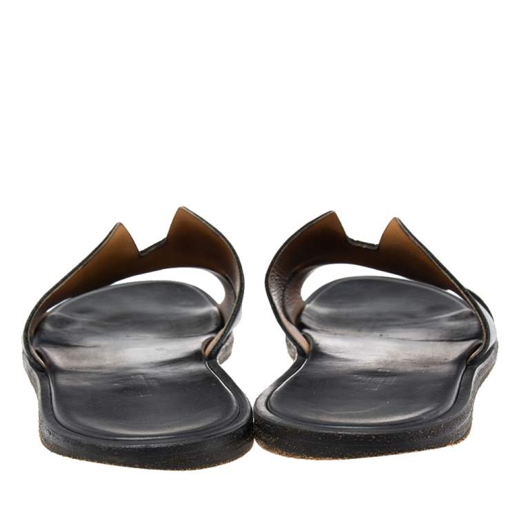 مملوكة مسبقًا Hermes Black Leather Izmir Slide Sandals Size 41