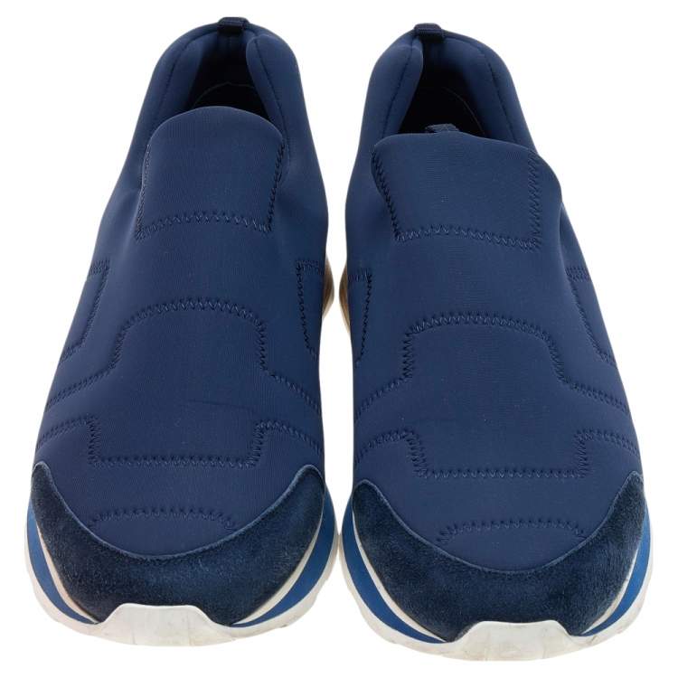 Pre Owned Hermes Blue Neoprene and Leather Slip On Sneakers Size 43.5