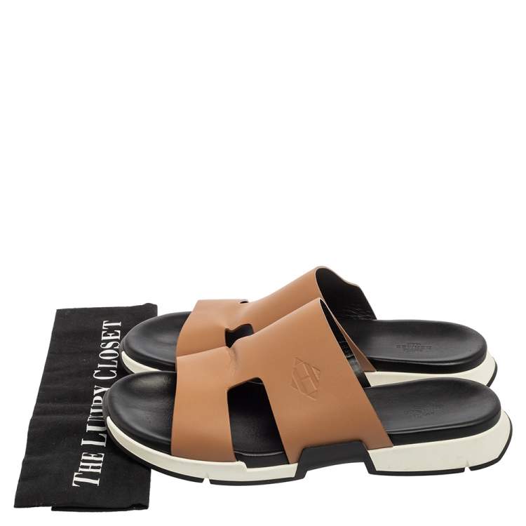 Pre Owned Hermes Brown Leather Varadero Sandals Size 46