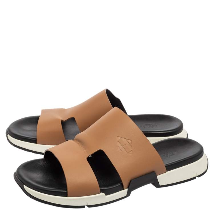 Pre Owned Hermes Brown Leather Varadero Sandals Size 46