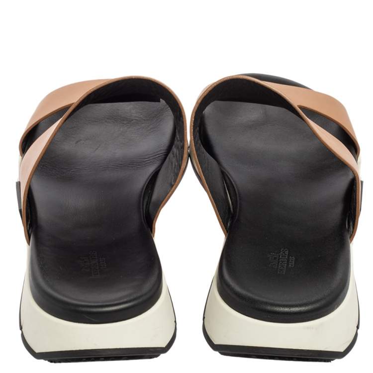 Pre Owned Hermes Brown Leather Varadero Sandals Size 46