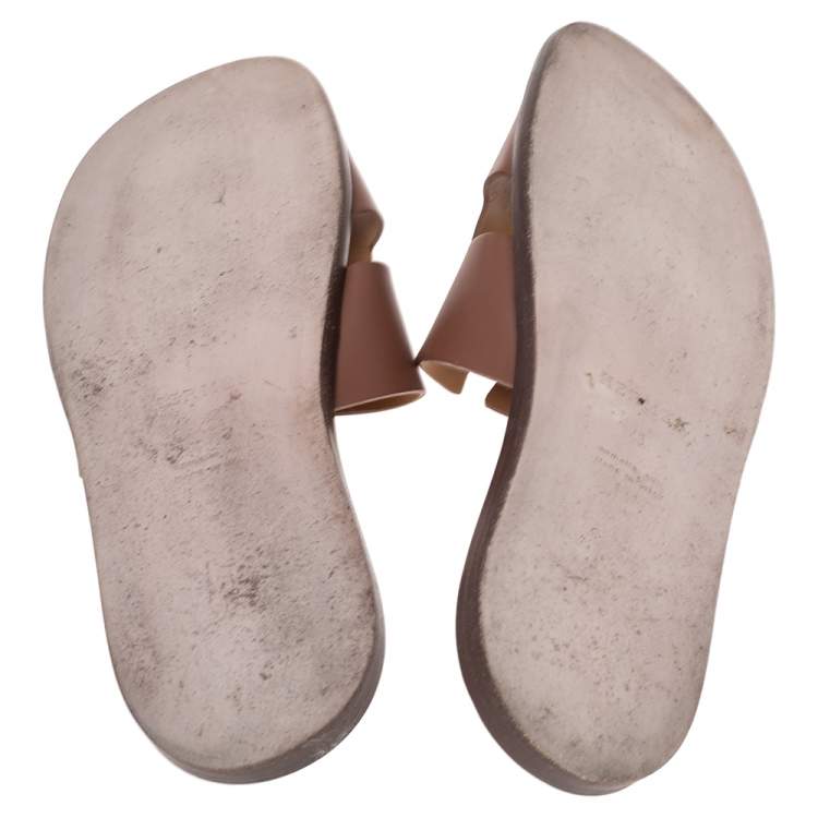 Pre Owned Hermes Tan Leather Izmir Flat Slides Size 46