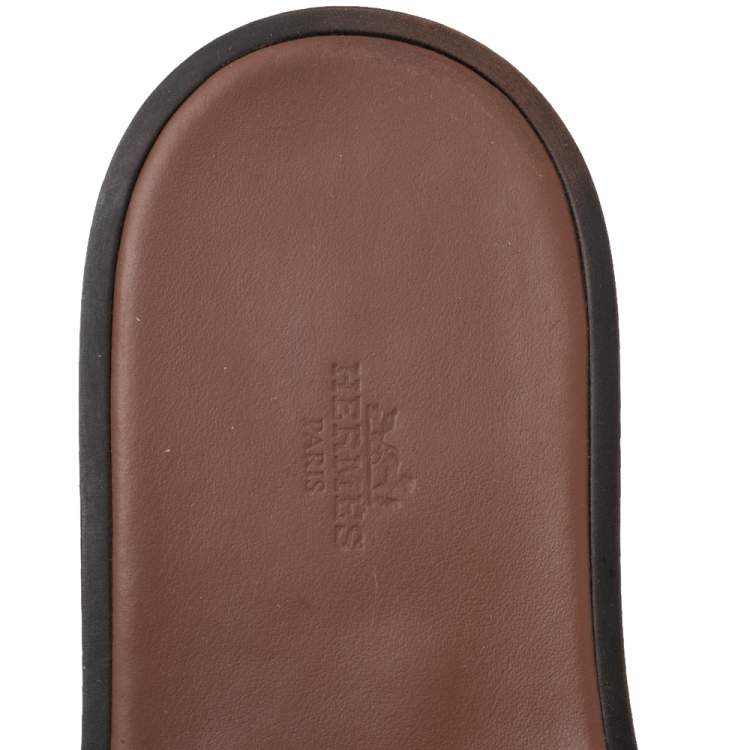 Pre Owned Hermes Tan Leather Izmir Flat Slides Size 46