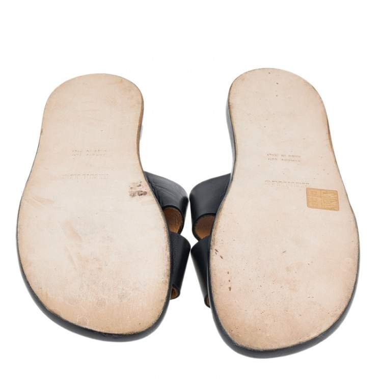 مملوكة مسبقًا Hermes Black Leather Izmir Flat Slides Size 45