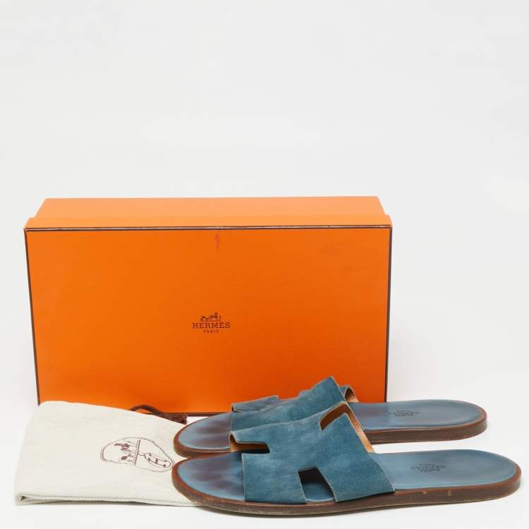 Pre Owned Hermes Blue Suede Izmir Flat Slides Size 44
