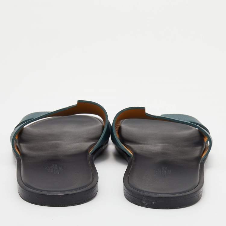 Pre Owned Hermés Green Epsom Leather Izmir Flat Slides Size 42.5
