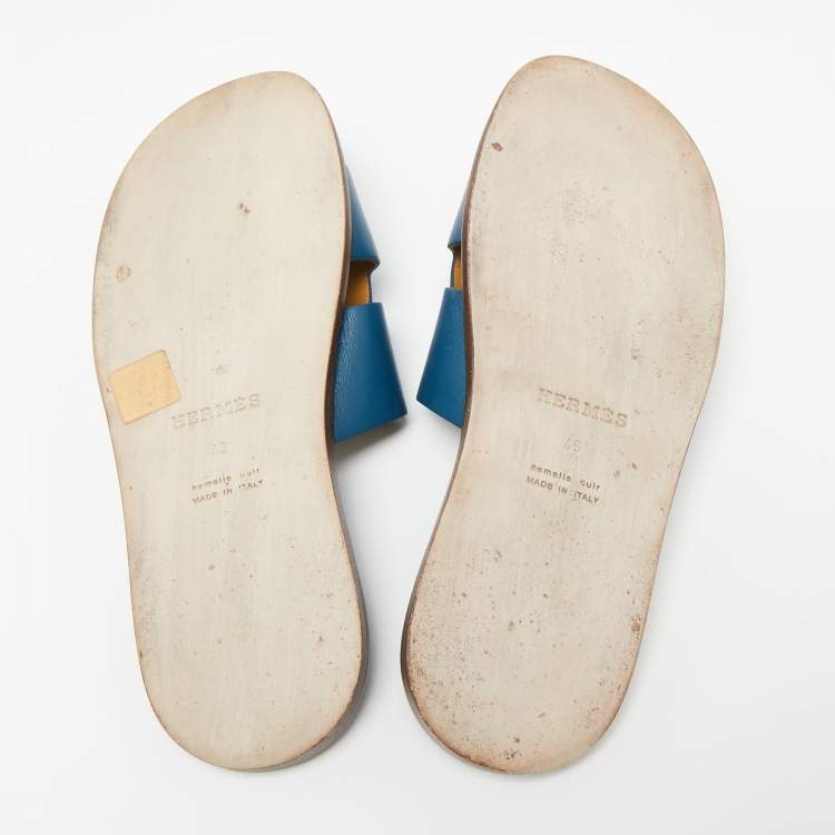 Pre Owned Hermes Blue Leather  Izmir  Flat Sandals Size 43
