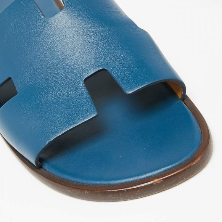 Pre Owned Hermes Blue Leather  Izmir  Flat Sandals Size 43