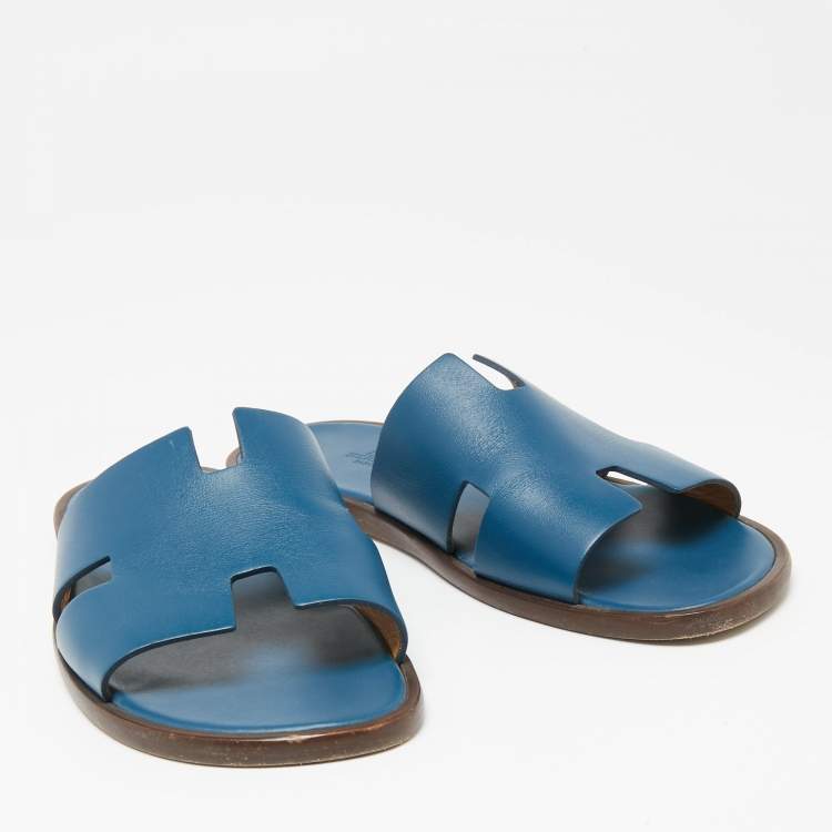 Pre Owned Hermes Blue Leather  Izmir  Flat Sandals Size 43