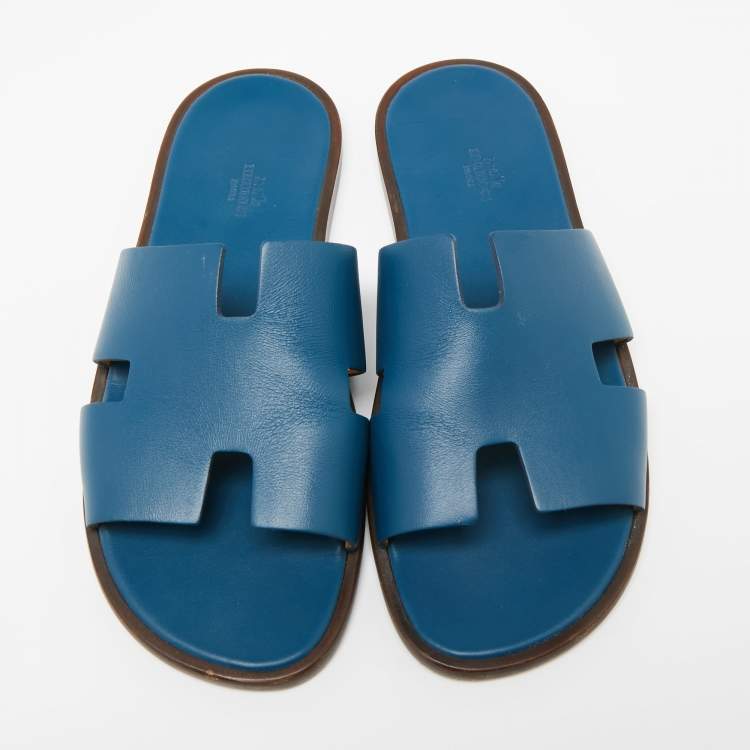 Pre Owned Hermes Blue Leather  Izmir  Flat Sandals Size 43